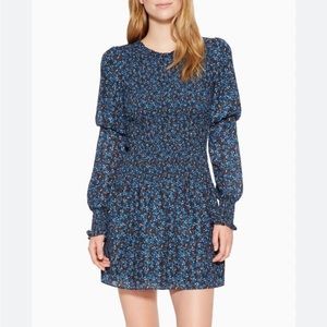 PARKER Navy Floral size M Shirred Mini Dress with flare
